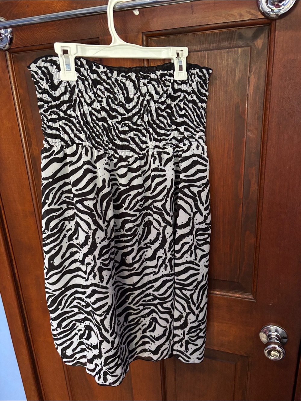 Black & White Zebra Print Smocked Tube Bathing Suit Cover